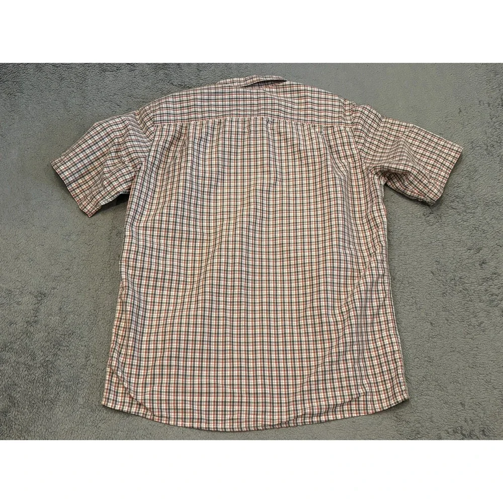 Eddie Bauer Travex Shirt Mens TL Vented Short Sleeve Button Red White Blue Plaid